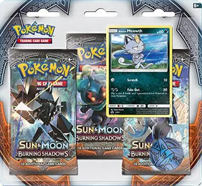 Blíster 3 sobres Sombras Ardientes (Alolan Meowth)